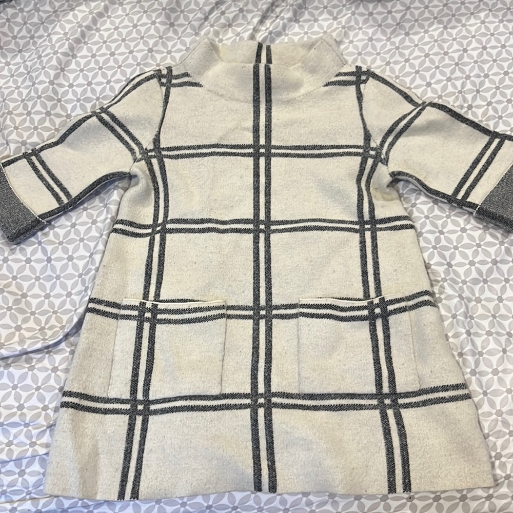 Anthropologie MOTH Ivory & Black Wool blend Windowpane Plaid Tunic Sweater
